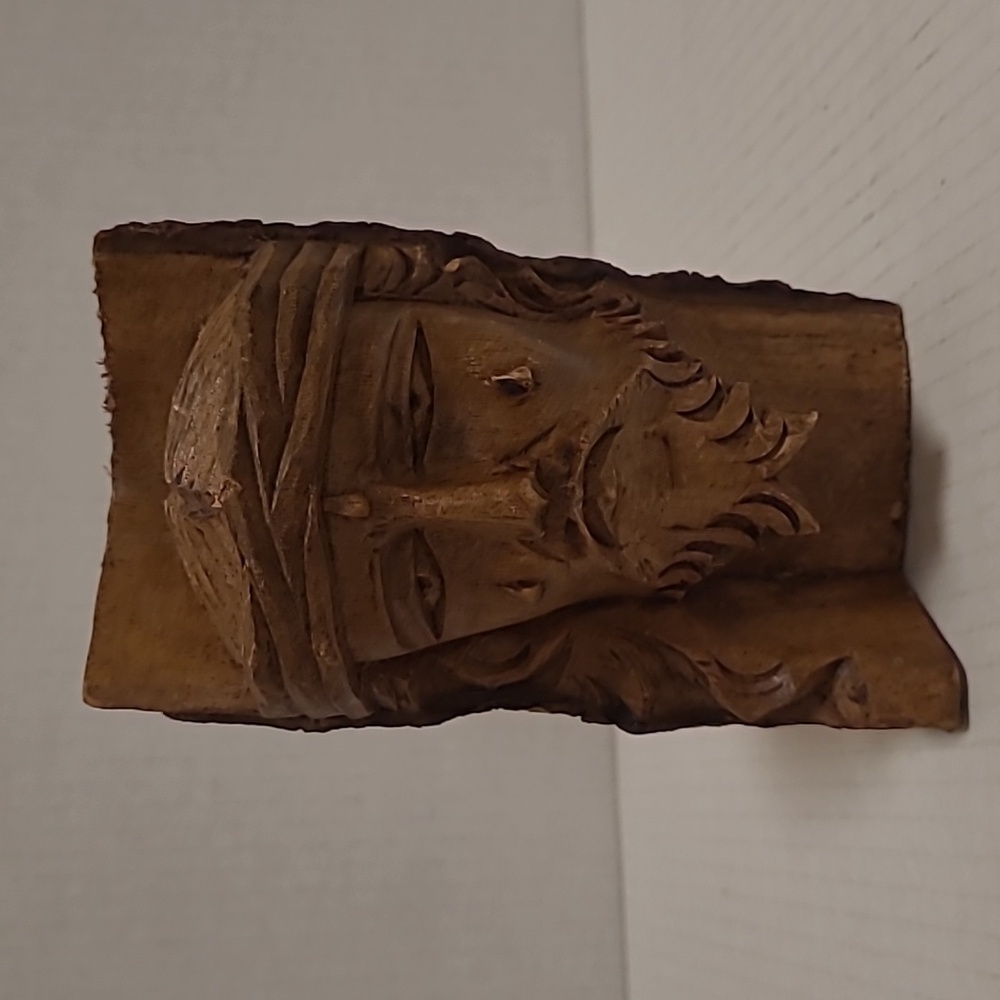 Vintage Religious Folk Art Hand Carved Jesus Christ Log